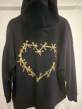 AllSaints Black Crewneck Sweatshirt with Gold Nail Heart